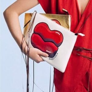 Bimba y Lola Clutch - Red Lips Envelope Bag Makeup Case Cosmetic Pouch RARE